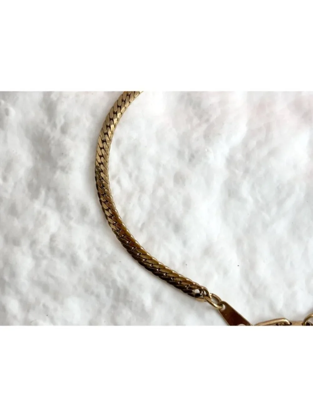 Gold Toned Herringbone Chain Minimalist 80's Vintage Bracelet